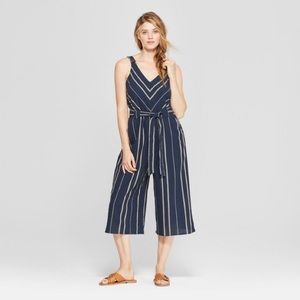 Universal Thread Navy/Tan Striped Jumpsuit L